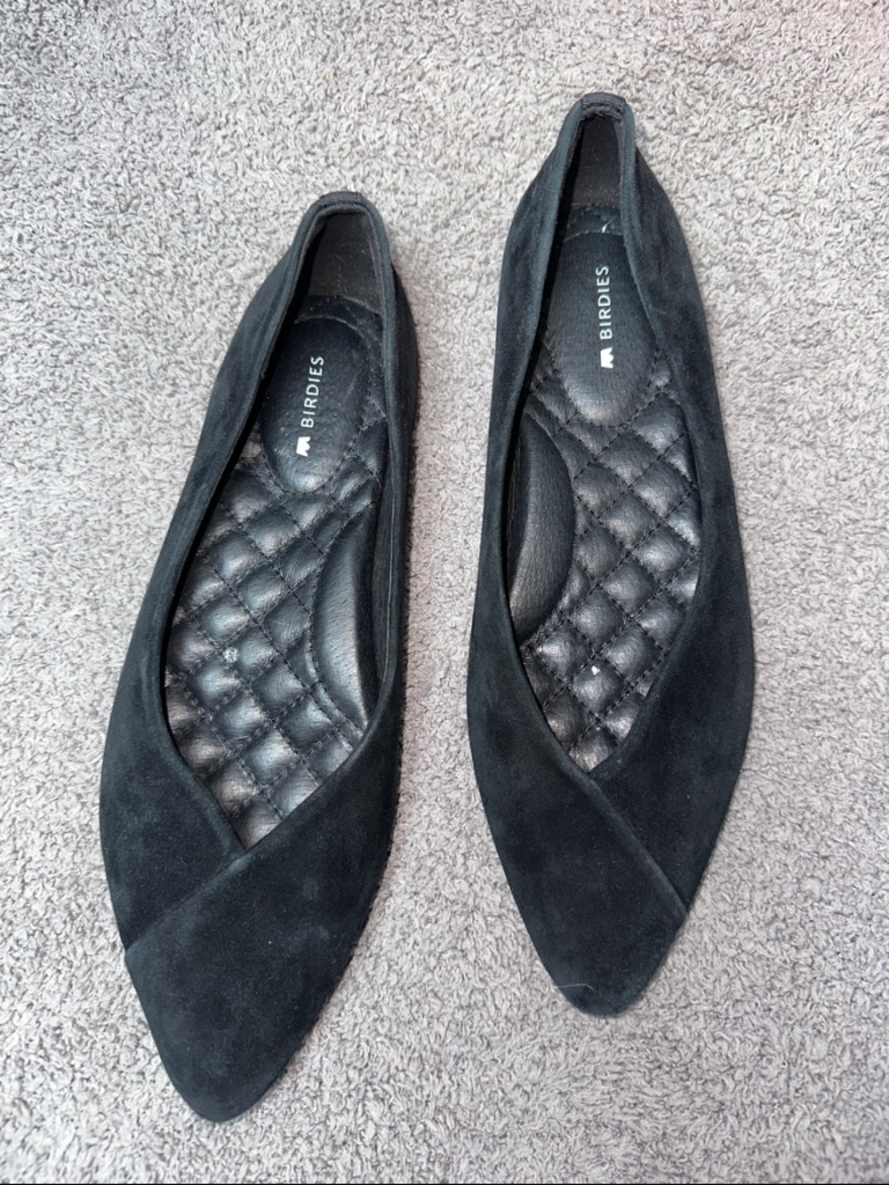 Birdies Black Suede Ballet Flats Womens 6.5 Pointed Toe Comfort